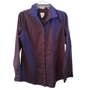 Chicos No Iron Purple Paisley Damask Button Down Shirt Blouse Womens Size 0 S